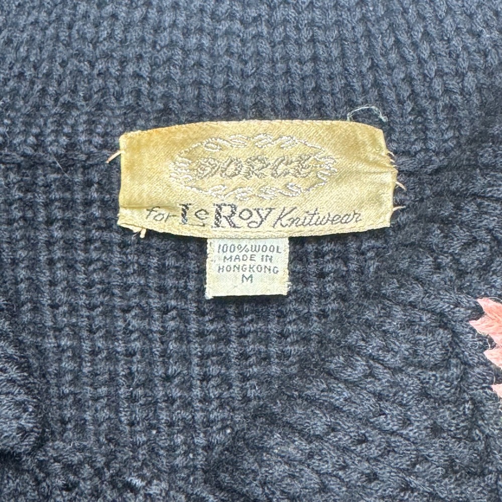 Vintage Dorce for Le Roy Knitwear Black 100% Wool Embroidered Cardigan Sweater M - Picture 6 of 11